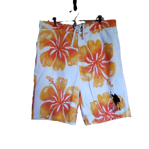 Authentic Goods USPA Men's Bathing Trunks Floral Print Orange White Sz XL - Picture 1 of 7